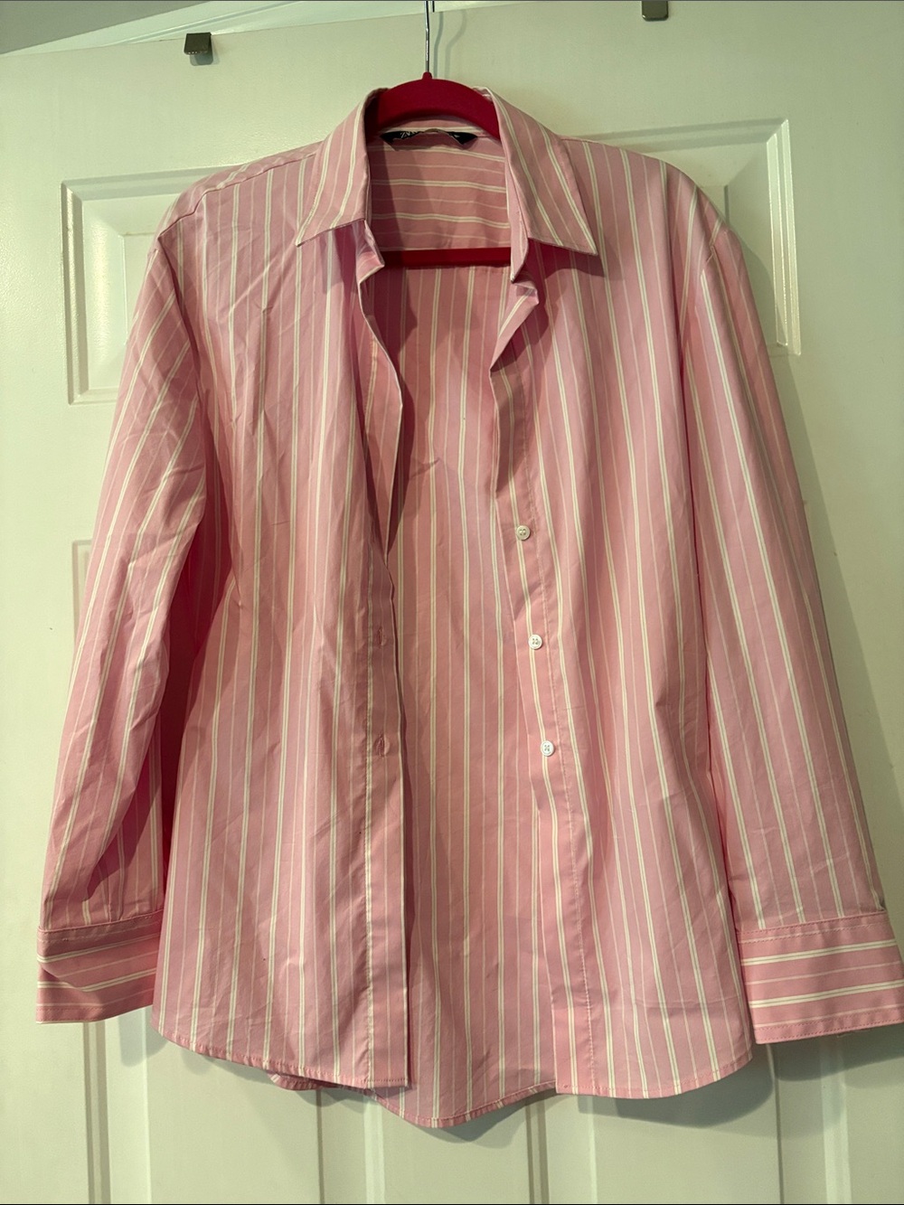 Zara Pink and White Striped Button-Down Shirt